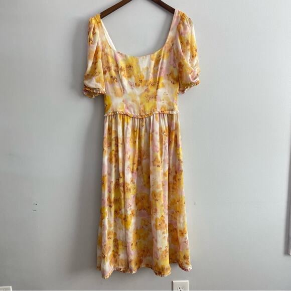 For Love & Lemons | Womens Zinna Midi Dress Lemonade Yellow Floral Smocked Small - Picture 3 of 12